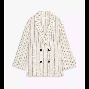 Zara Linen Sequined Striped Blazer Light Beige 3524/845